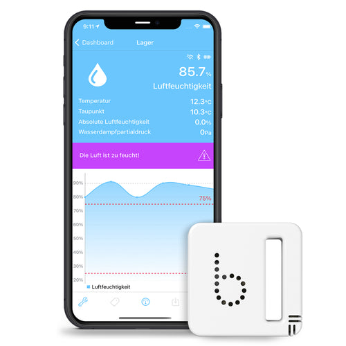 bluSensor® - Modell Feuchte- und Temperatursensor mit Datenlogger vor Ort (BLE)